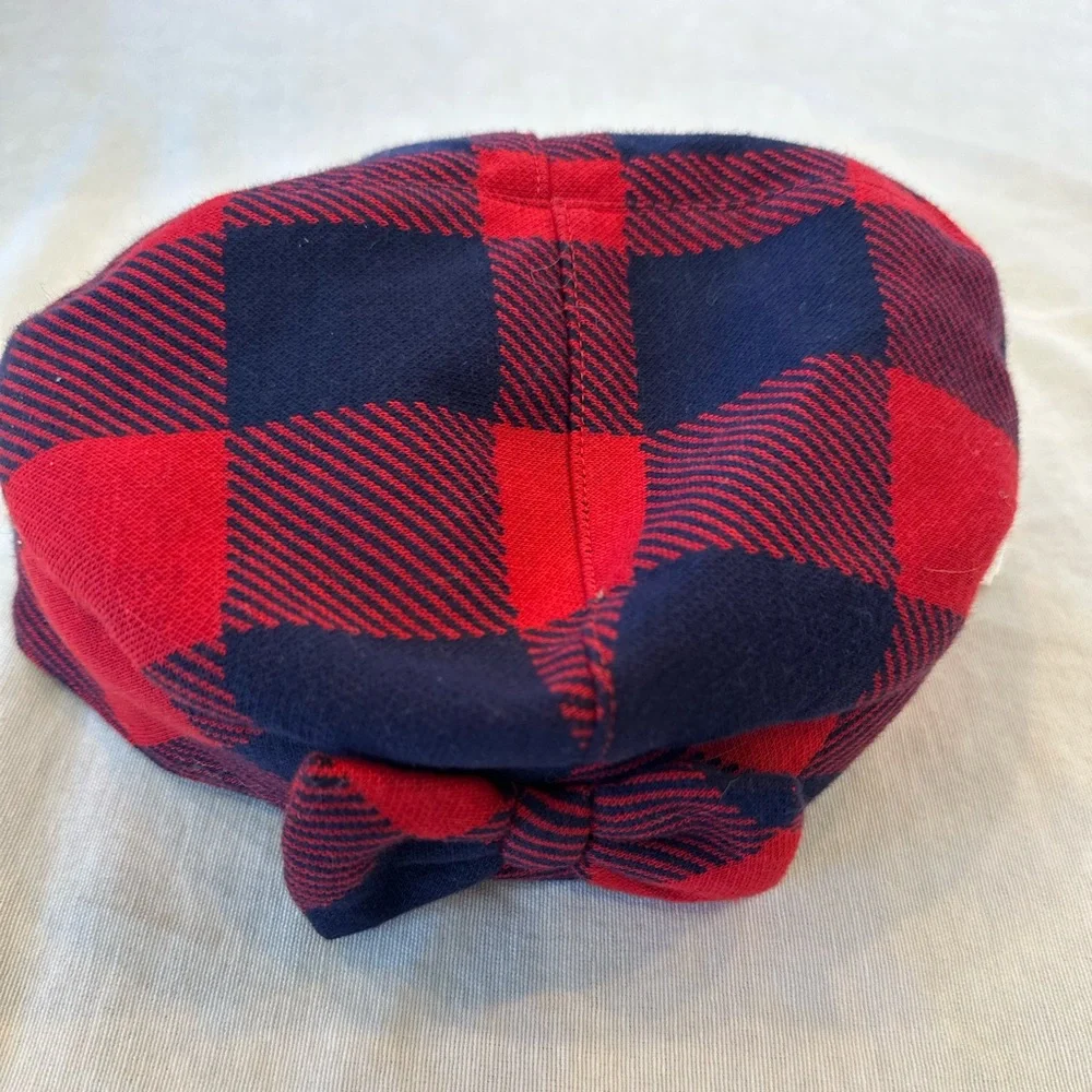 NWT Janie and Jack Plaid Red & Navy bow beret Girls 6-8y